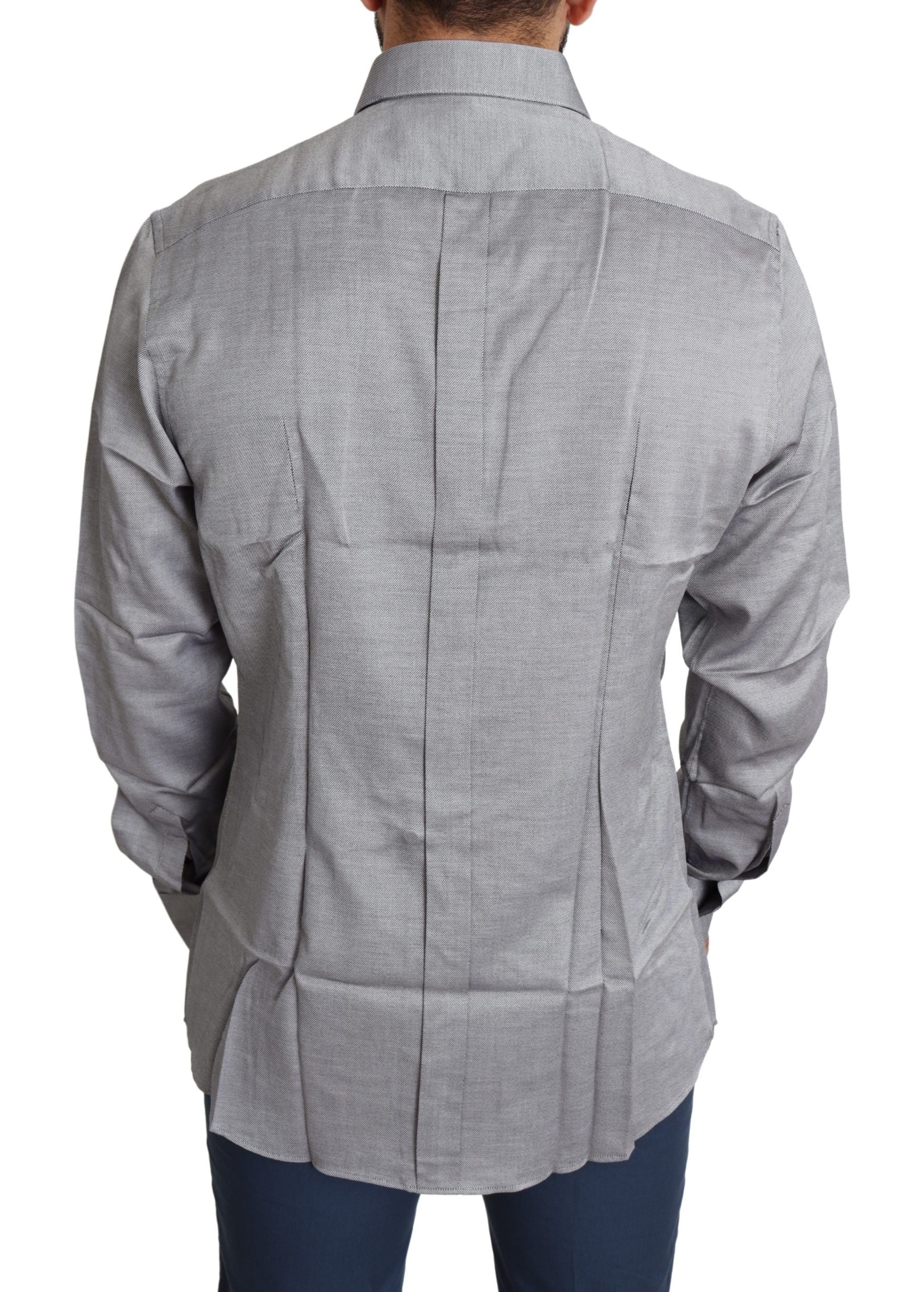 Dolce & Gabbana Gray Cotton Men's Formal GOLD Shirt