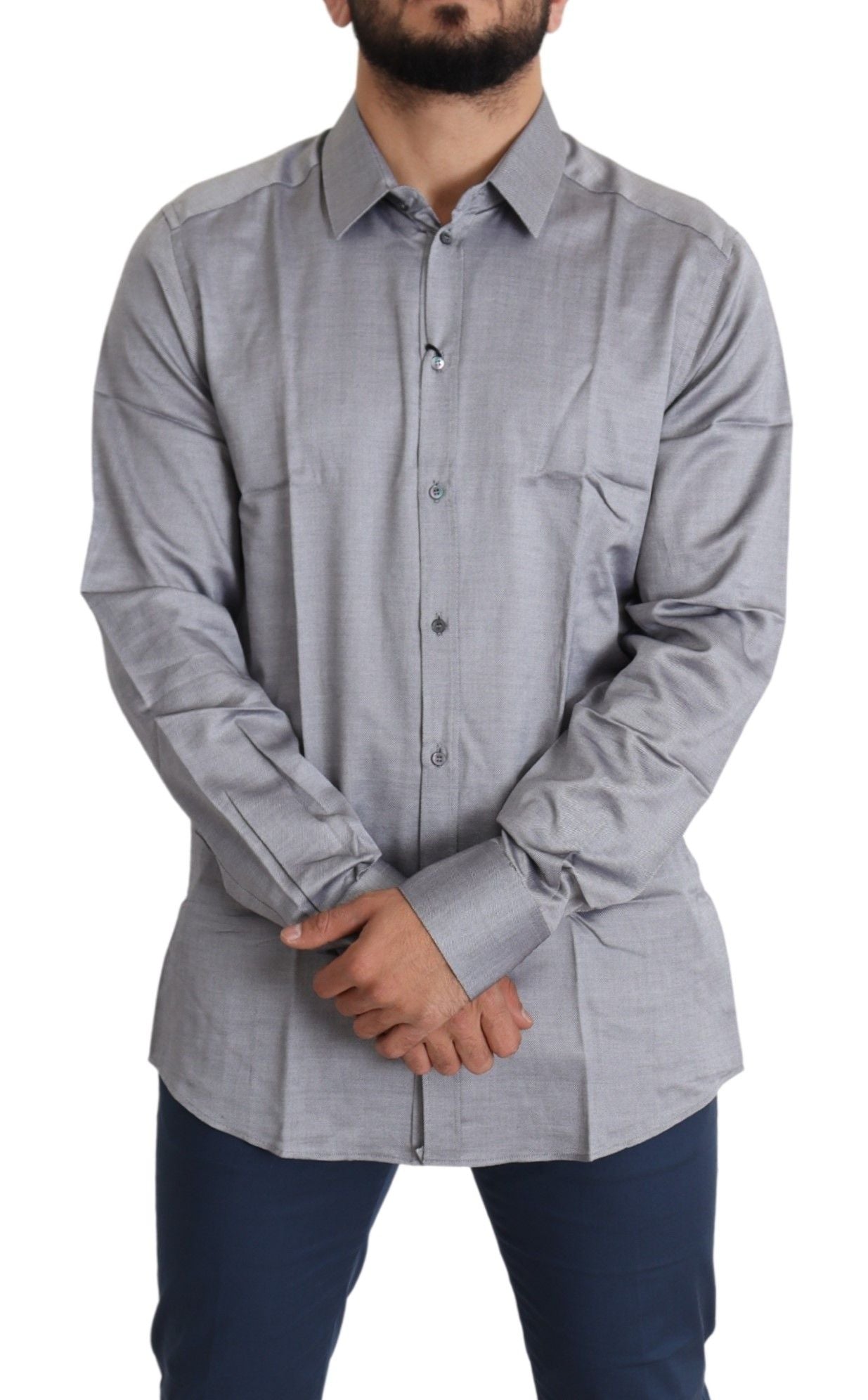 Dolce & Gabbana Gray Cotton Men's Formal GOLD Shirt