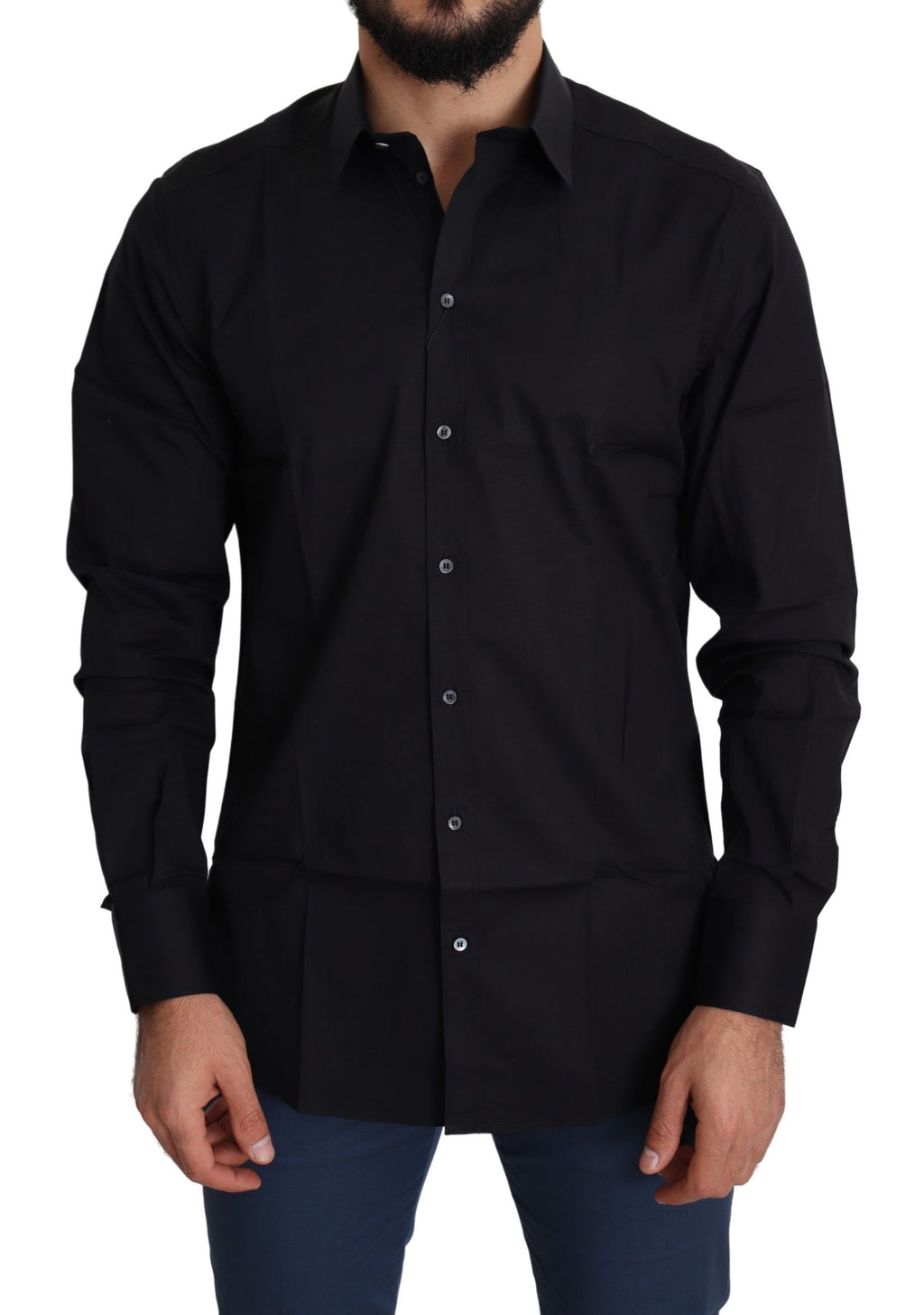 Dolce & Gabbana Black Formal GOLD Stretch Cotton Shirt