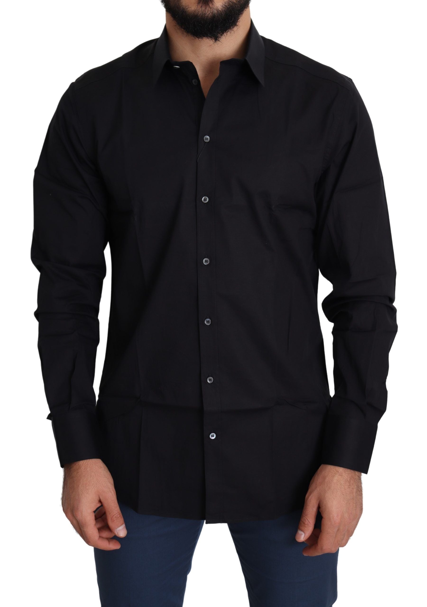 Dolce & Gabbana Black Formal GOLD Stretch Cotton Shirt