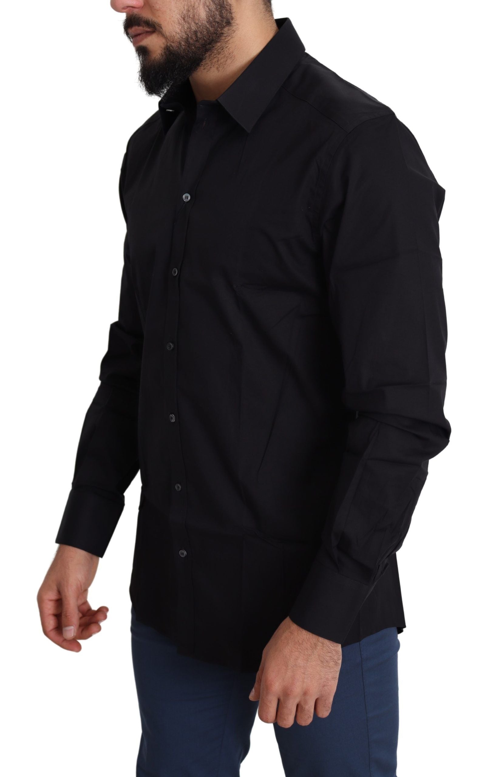 Dolce & Gabbana Black Formal GOLD Stretch Cotton Shirt