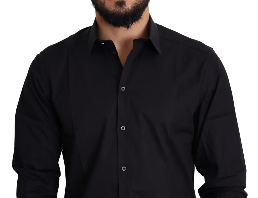 Dolce & Gabbana Black Formal GOLD Stretch Cotton Shirt