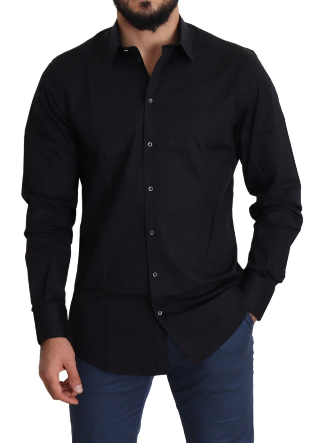 Dolce & Gabbana Black Formal GOLD Stretch Cotton Shirt
