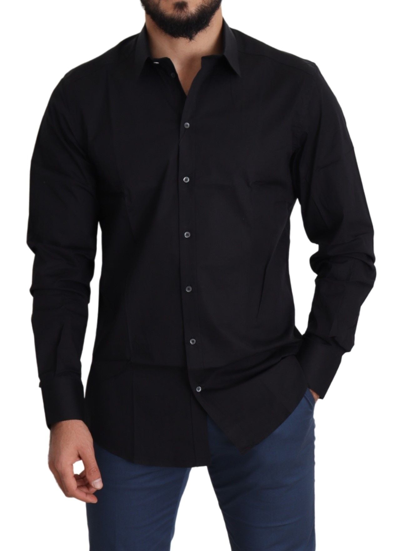 Dolce & Gabbana Black Formal GOLD Stretch Cotton Shirt