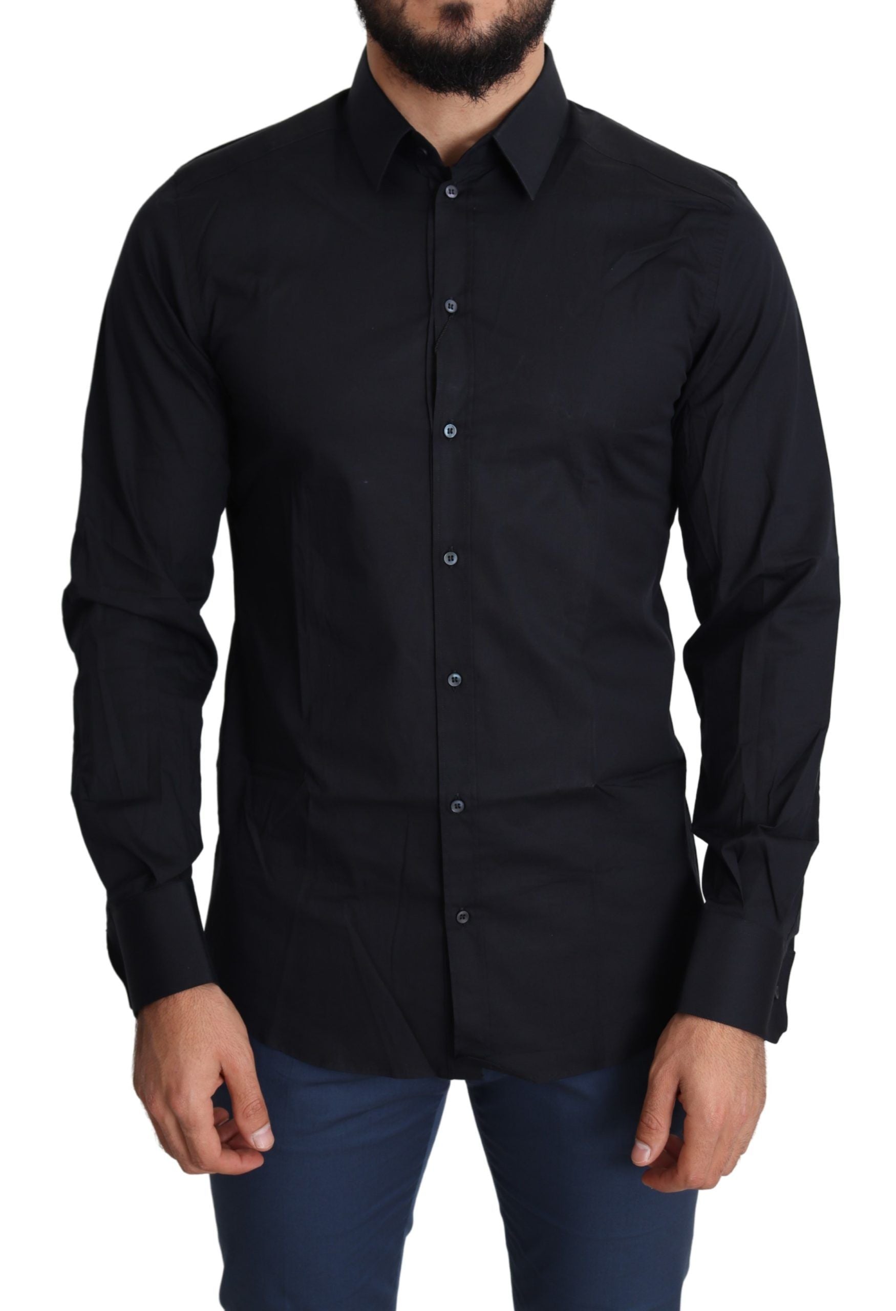 Dolce & Gabbana Blaues Formal GOLD Hemd aus Baumwolle