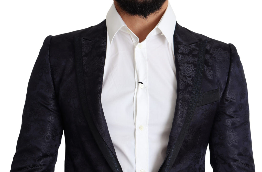 Dolce & Gabbana Blauer Jacquard-Mantel aus Seide mit Blumenmuster MARTINI Blazer