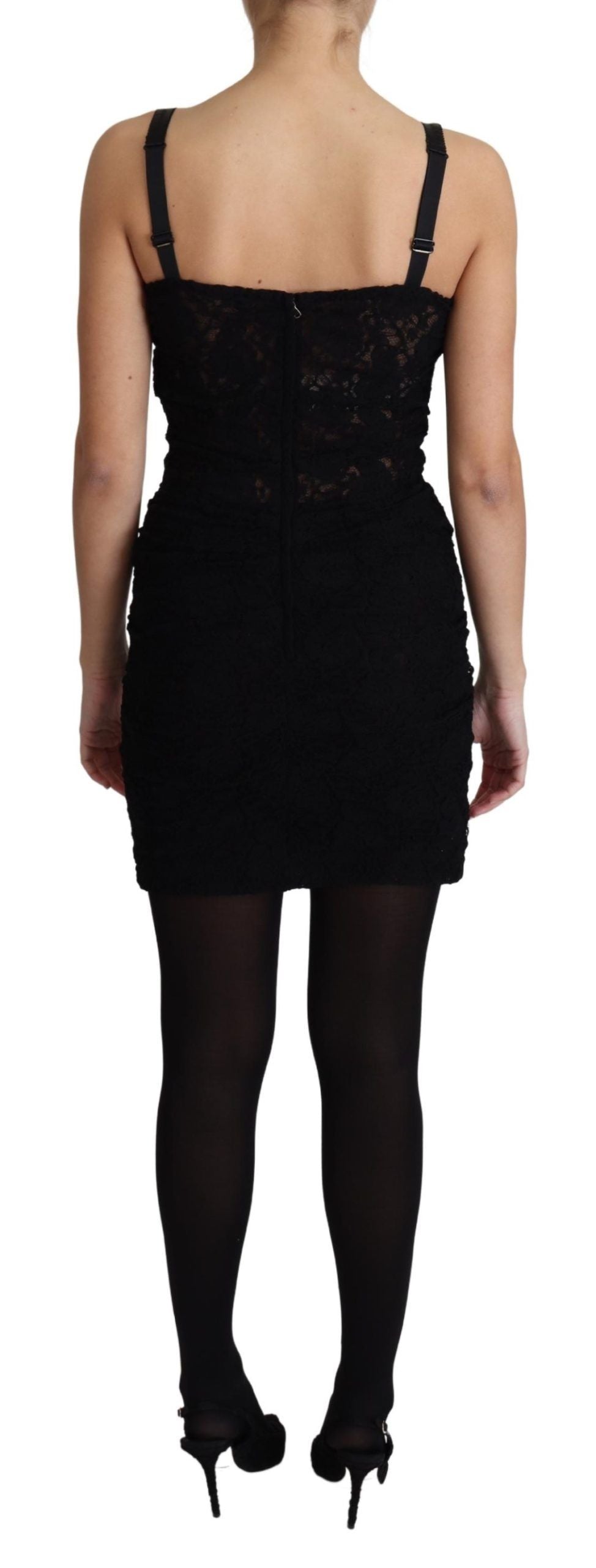 Dolce & Gabbana Black Laced Floral Corset Bustier Mini Dress