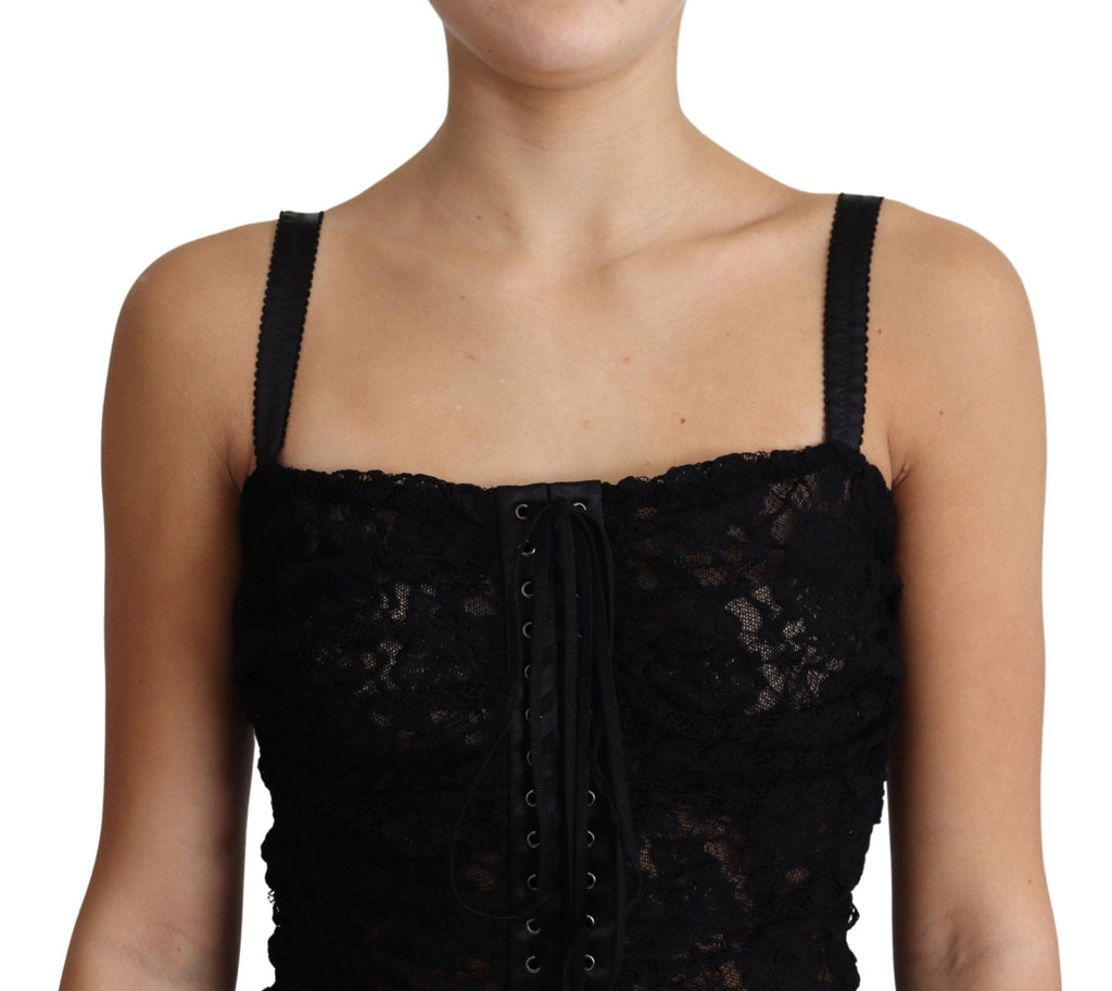 Dolce & Gabbana Black Laced Floral Corset Bustier Mini Dress