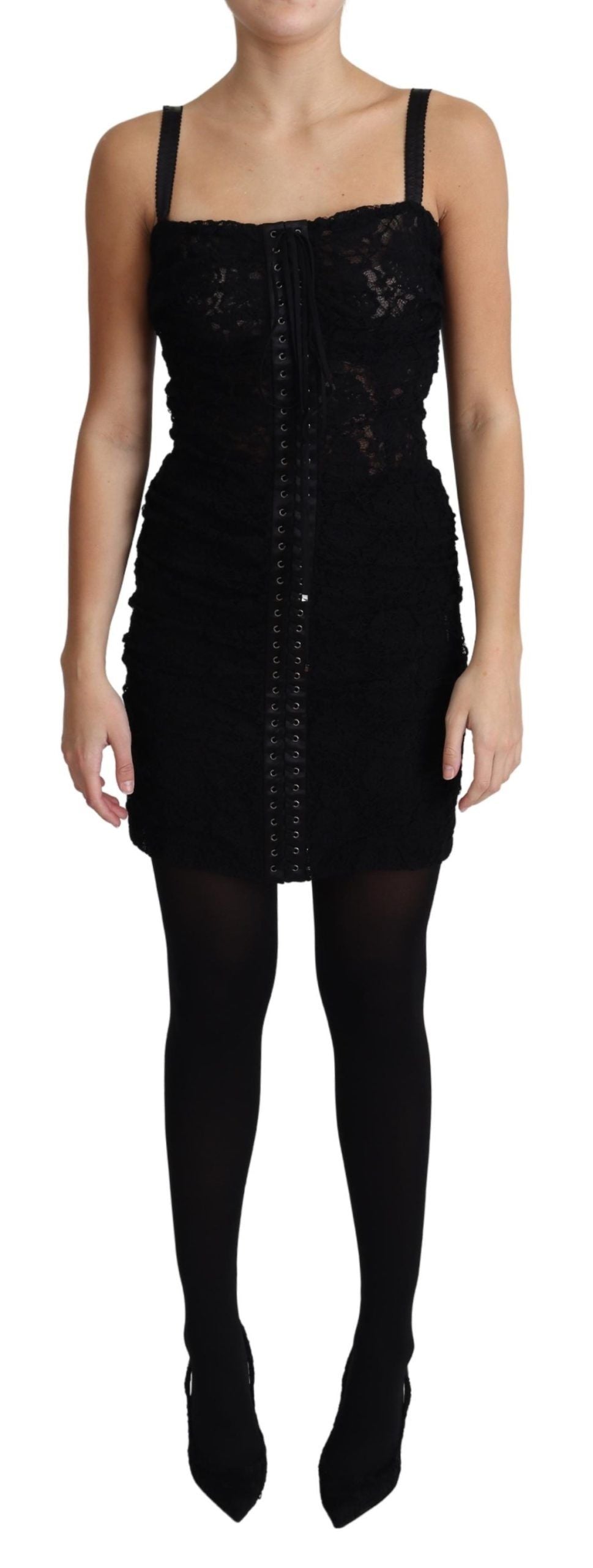 Dolce & Gabbana Black Laced Floral Corset Bustier Mini Dress