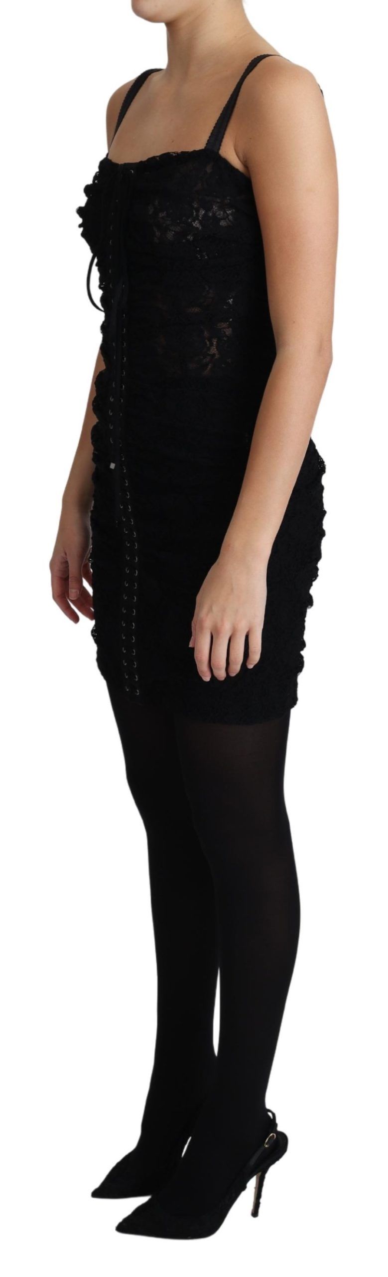 Dolce & Gabbana Black Laced Floral Corset Bustier Mini Dress