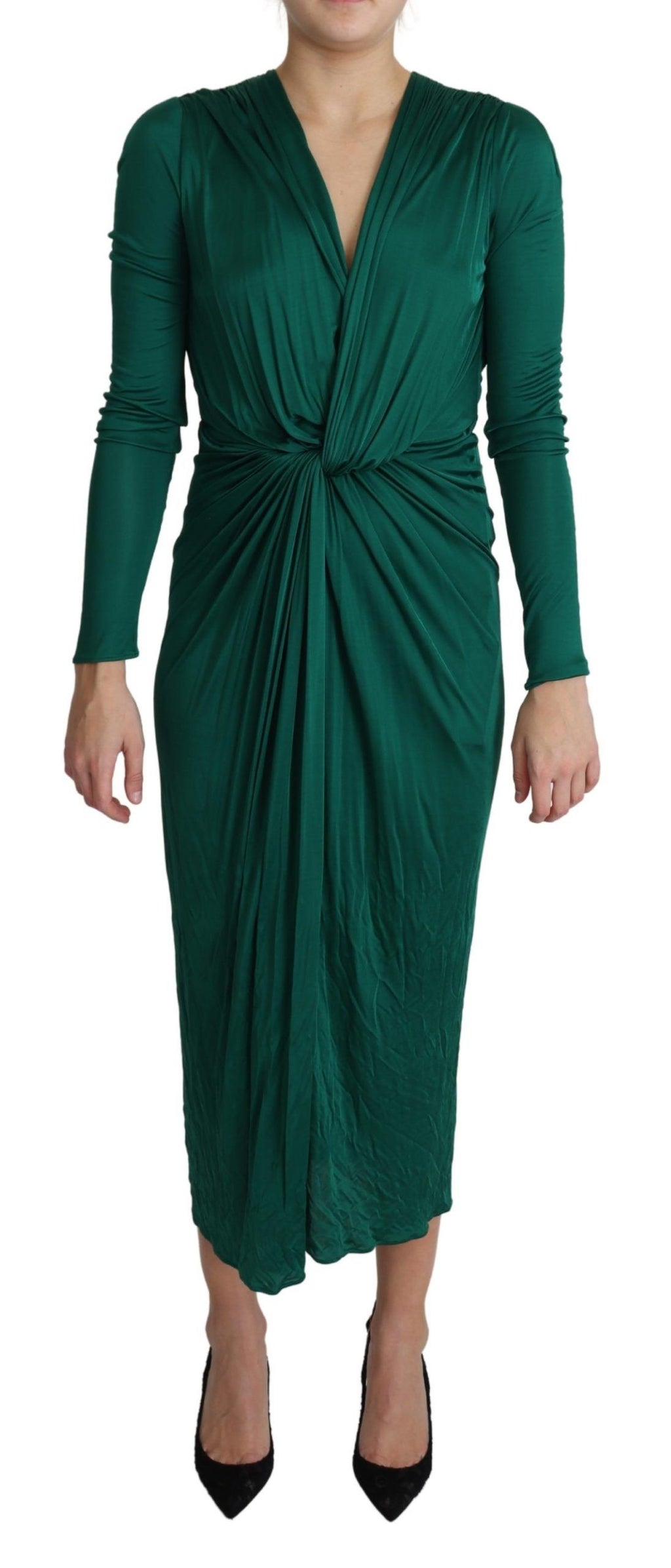Dolce & Gabbana Grünes Midi-Kleid mit taillierter Silhouette aus Viskose