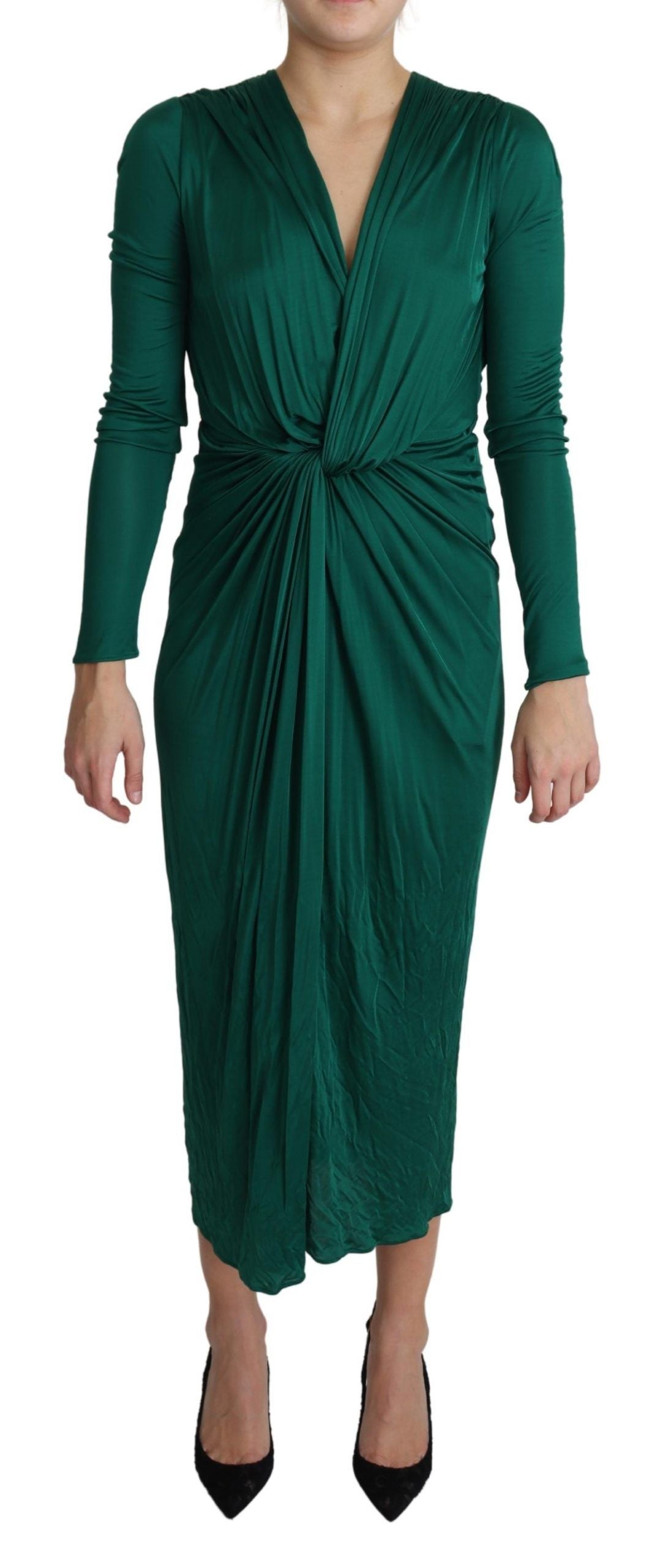 Dolce & Gabbana Grünes Midi-Kleid mit taillierter Silhouette aus Viskose