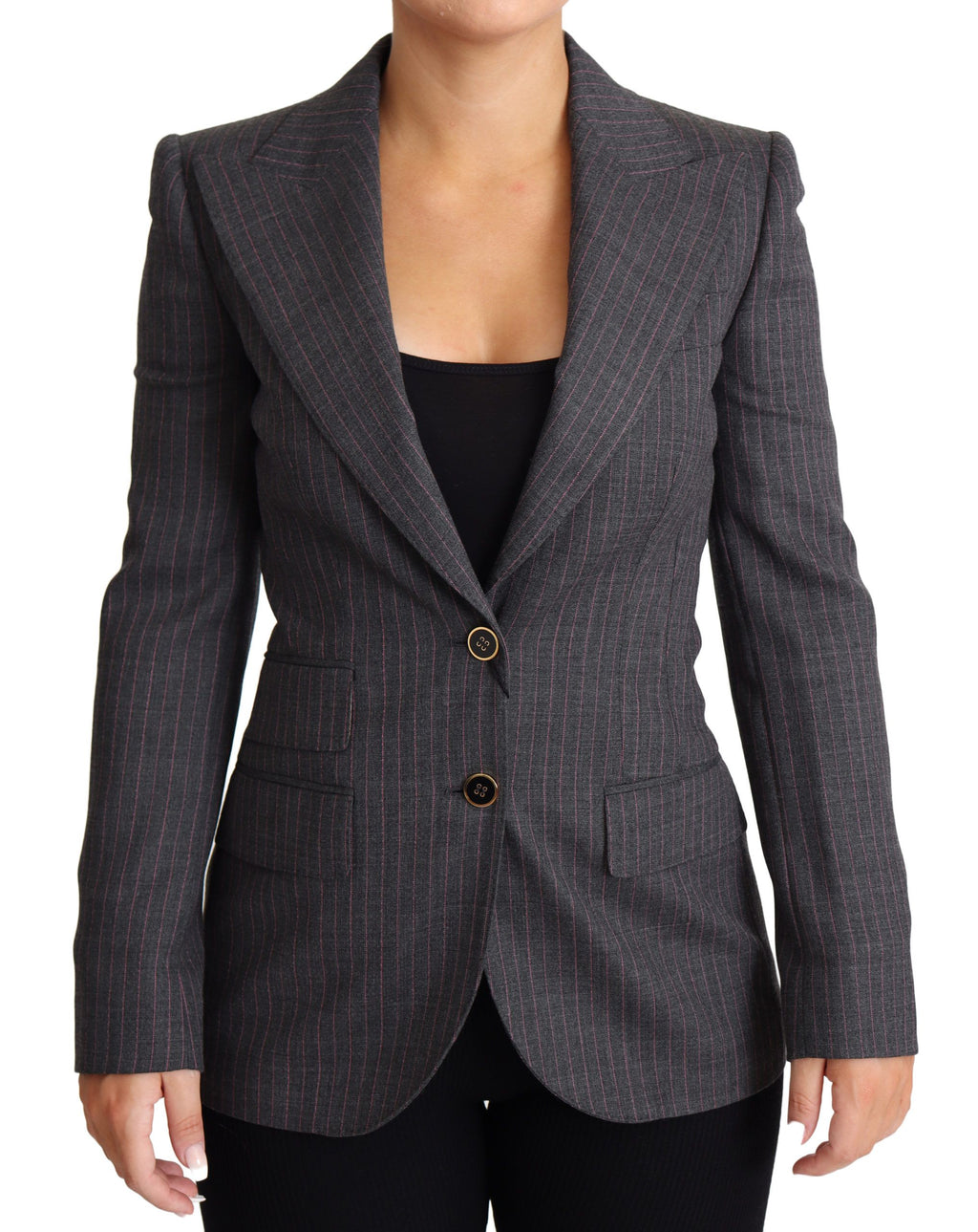 Dolce & Gabbana Grauer einreihiger, taillierter Blazer Wolljacke