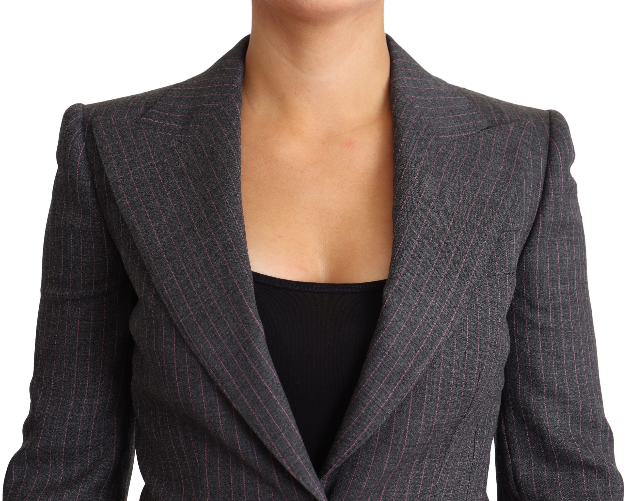 Dolce & Gabbana Grauer einreihiger, taillierter Blazer Wolljacke