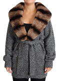 Dolce & Gabbana Graue Strickjacke Pelzmantel Kaschmirjacke