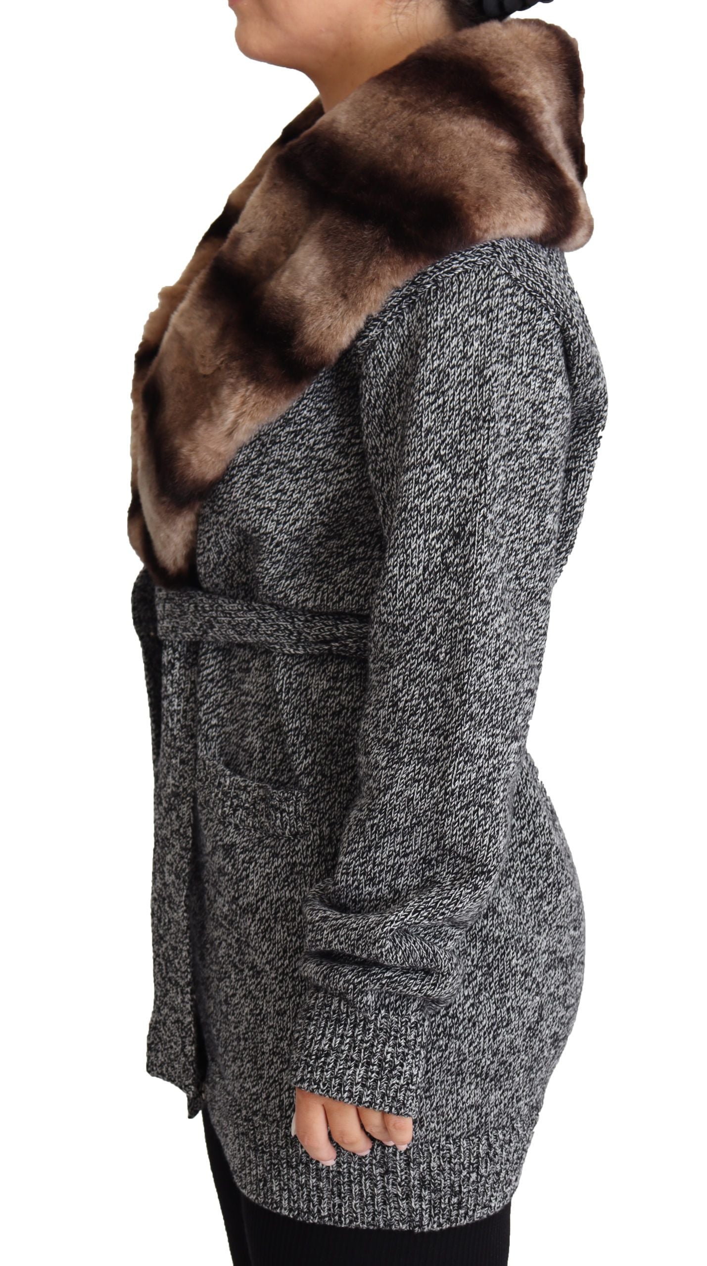 Dolce & Gabbana Graue Strickjacke Pelzmantel Kaschmirjacke