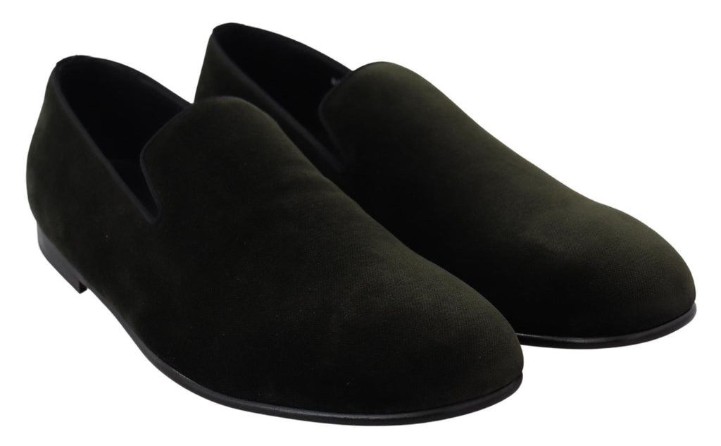 Dolce & Gabbana Grüner Samt Slip On Herren Loafers Schuhe