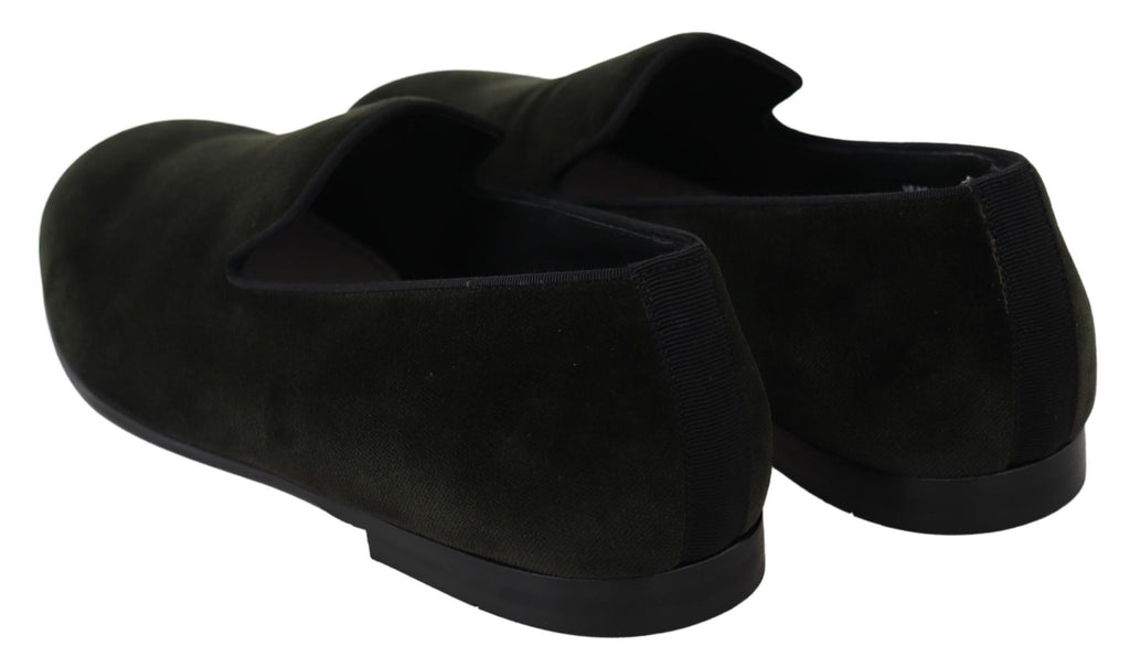 Dolce & Gabbana Grüner Samt Slip On Herren Loafers Schuhe