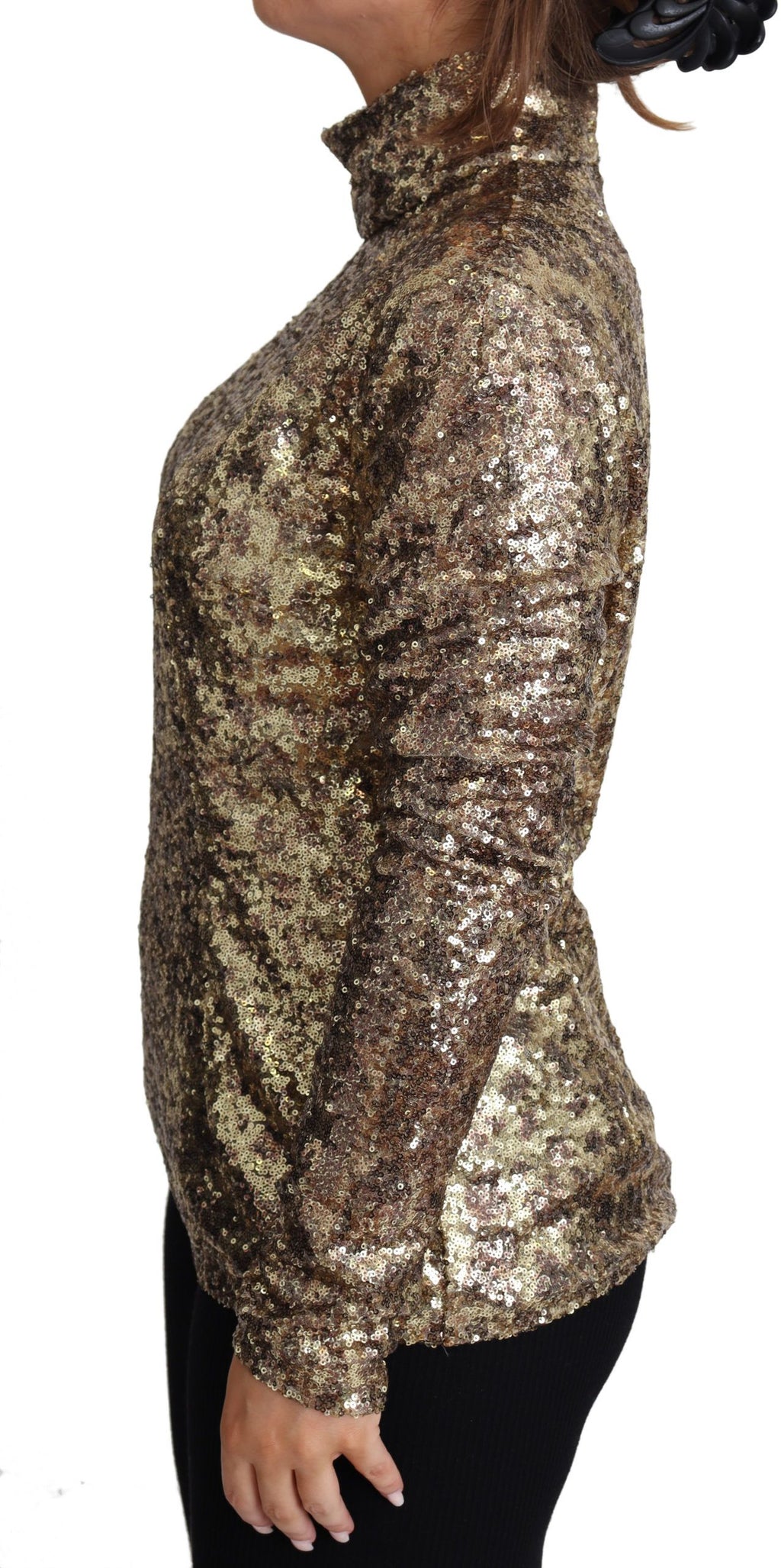Dolce & Gabbana Brauner Leopard Fit Rollkragenpullover mit Pailletten