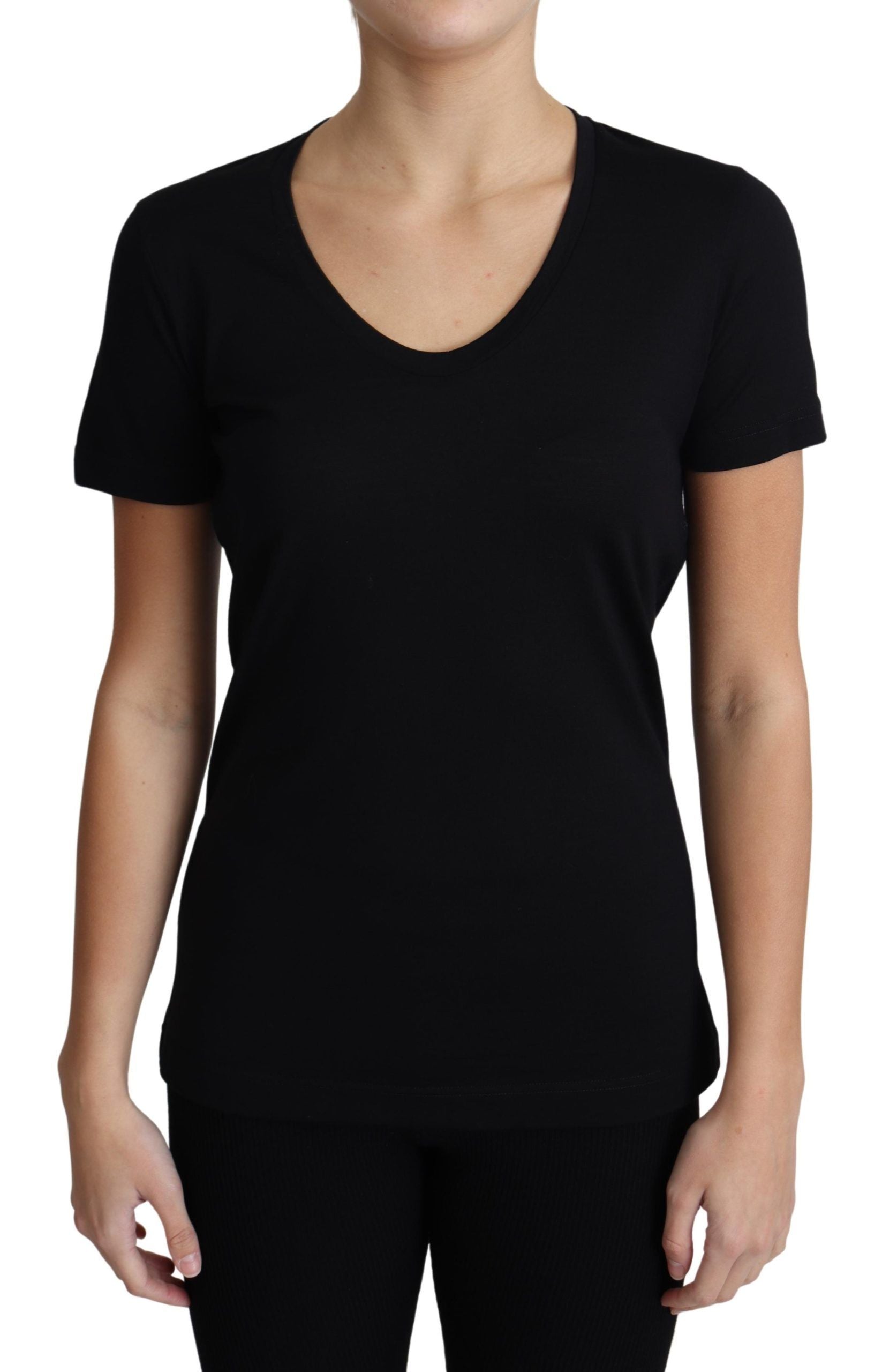 Dolce & Gabbana Schwarzes T-Shirt mit Rundhalsausschnitt und kurzen Ärmeln aus Wolle