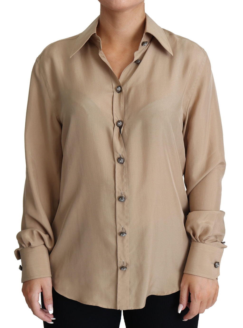 Dolce & Gabbana Beige Seidenhemd Dekorative Knöpfe Top