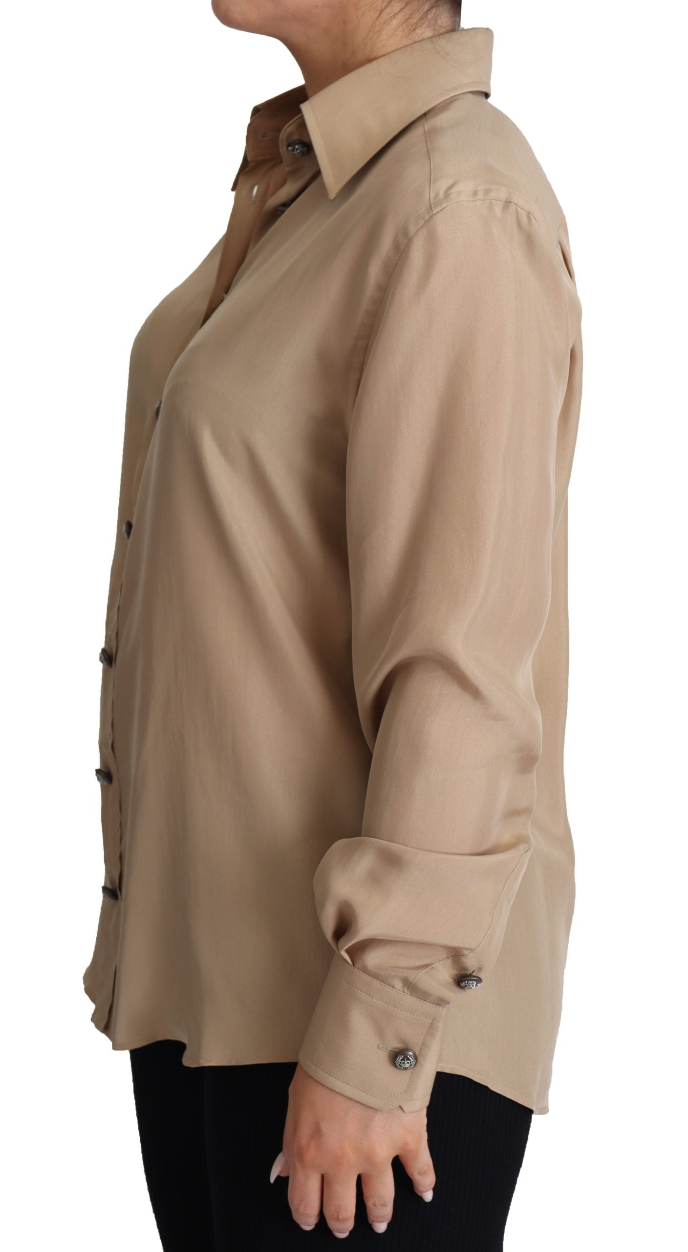 Dolce & Gabbana Beige Seidenhemd Dekorative Knöpfe Top