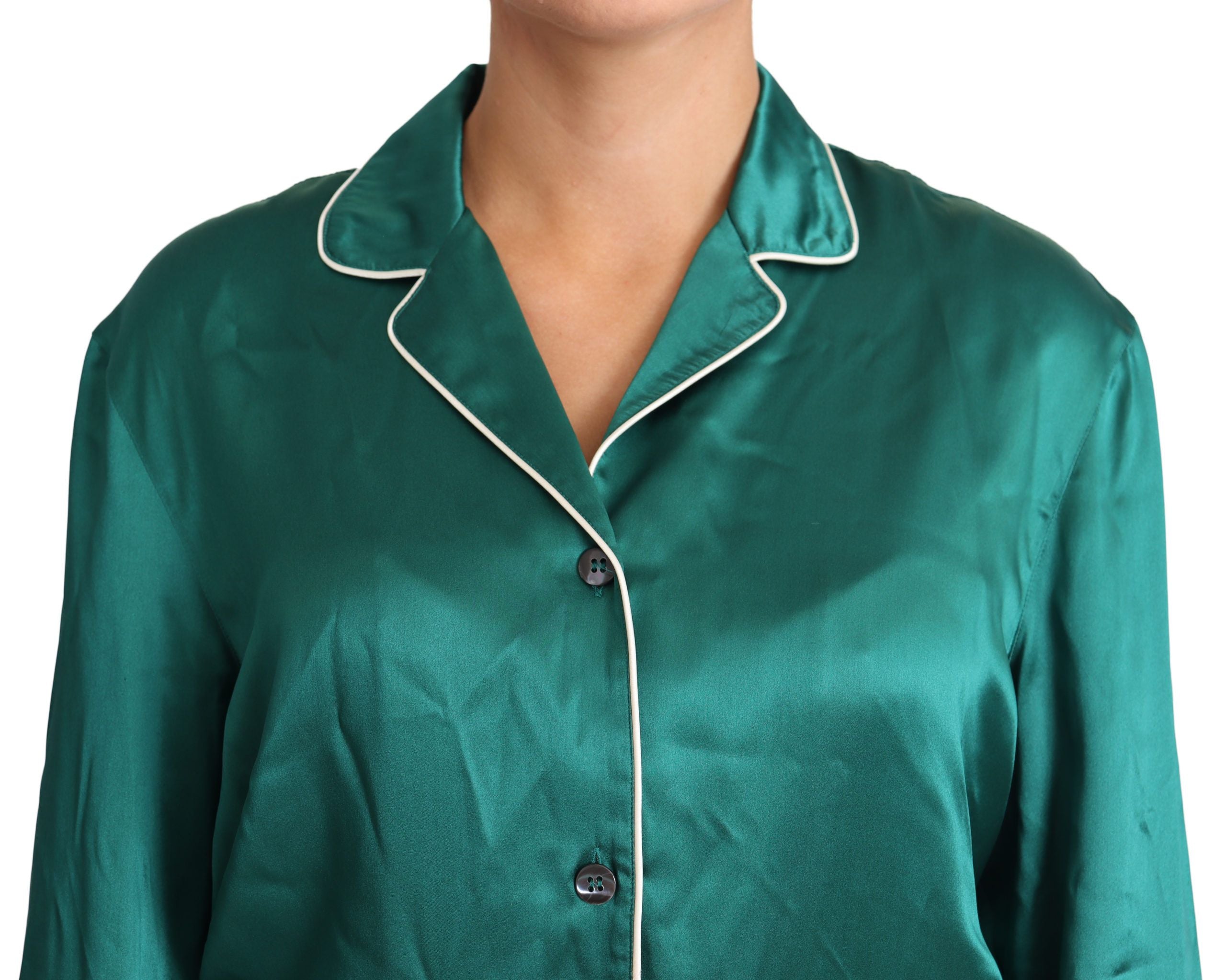 Dolce & Gabbana Green Pajama Blouse Silk Lounge Sleepwear Top