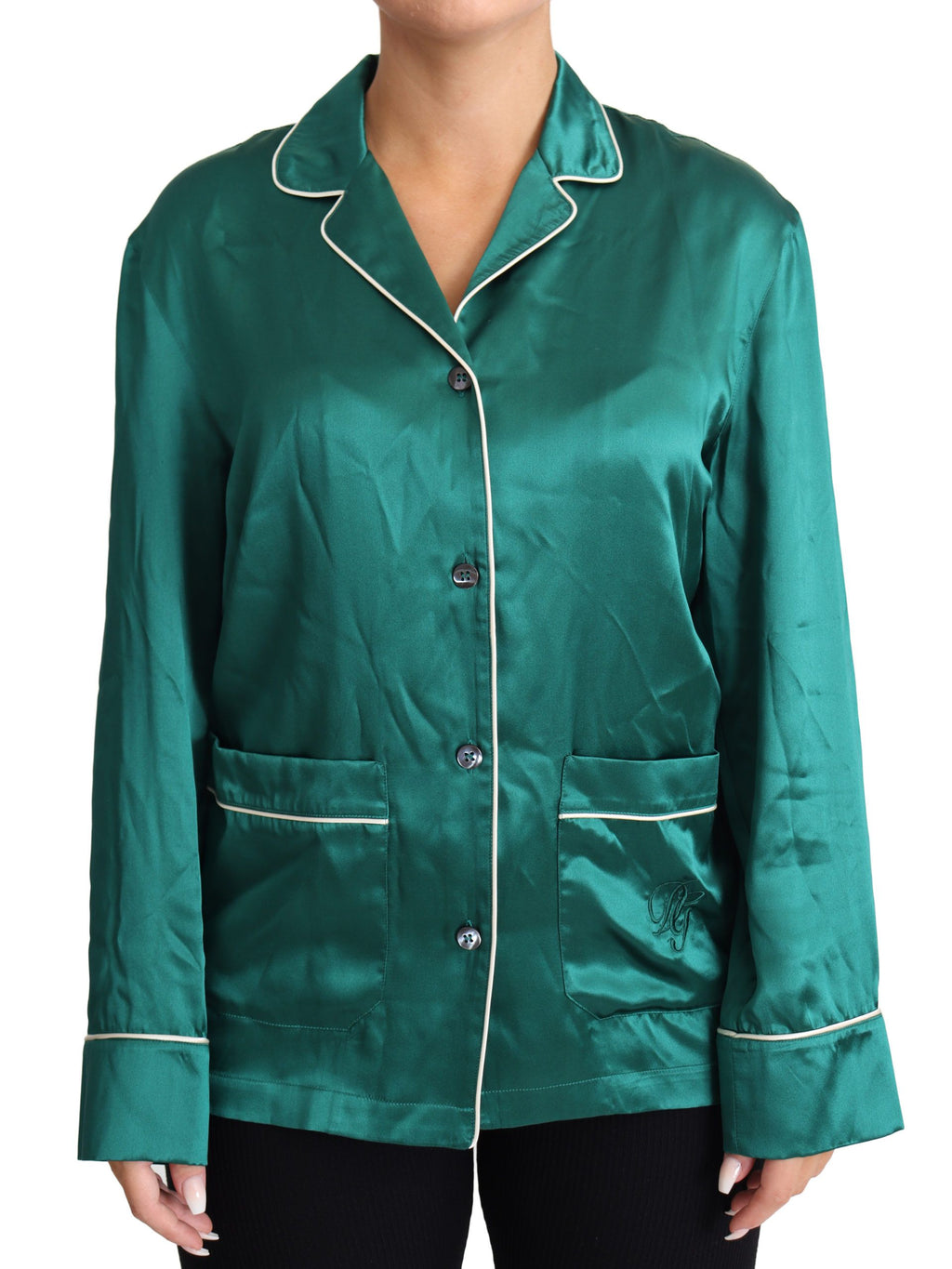 Dolce & Gabbana Green Pajama Blouse Silk Lounge Sleepwear Top