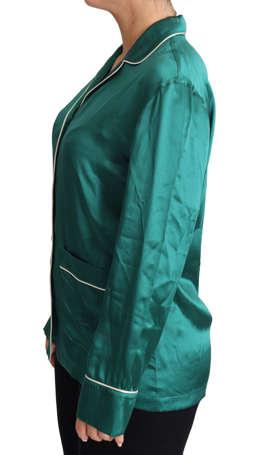 Dolce & Gabbana Green Pajama Blouse Silk Lounge Sleepwear Top
