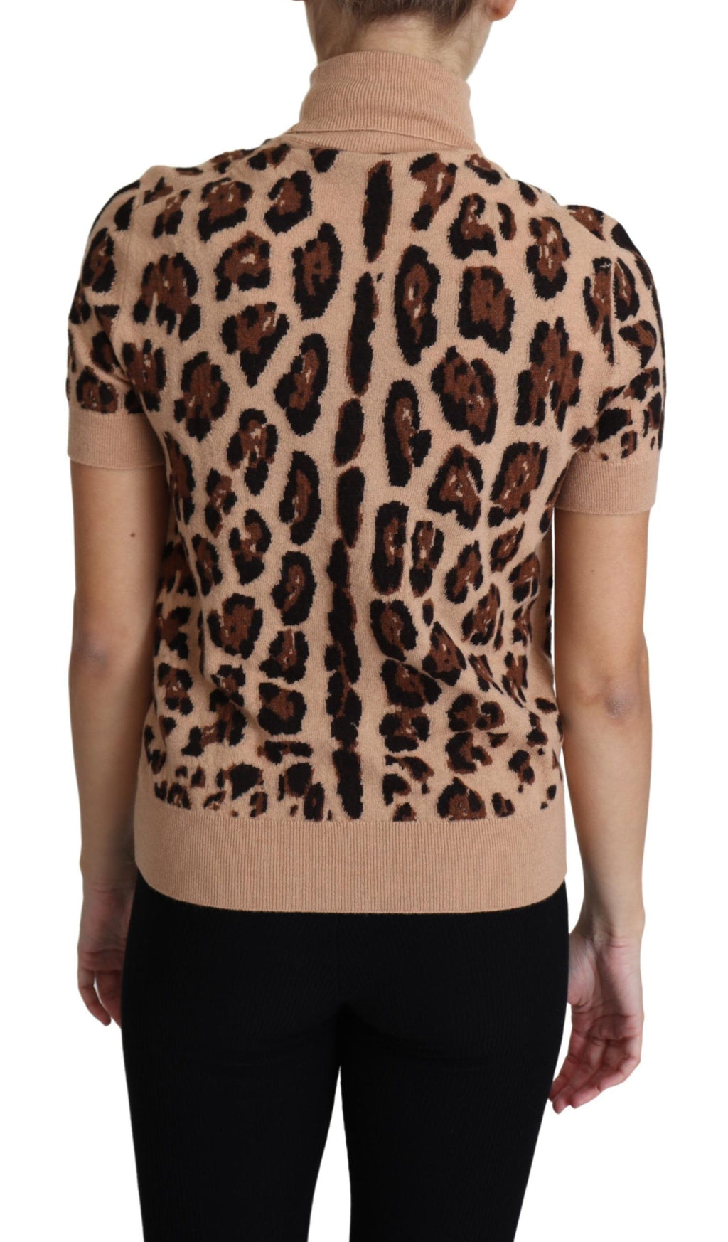 Dolce & Gabbana Beige Leopard Print Virgin Wool Turtleneck Sweater