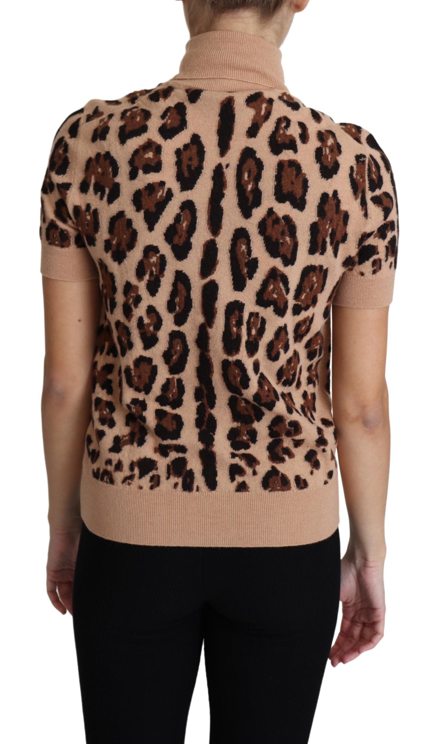 Dolce & Gabbana Beige Leopard Print Virgin Wool Turtleneck Sweater