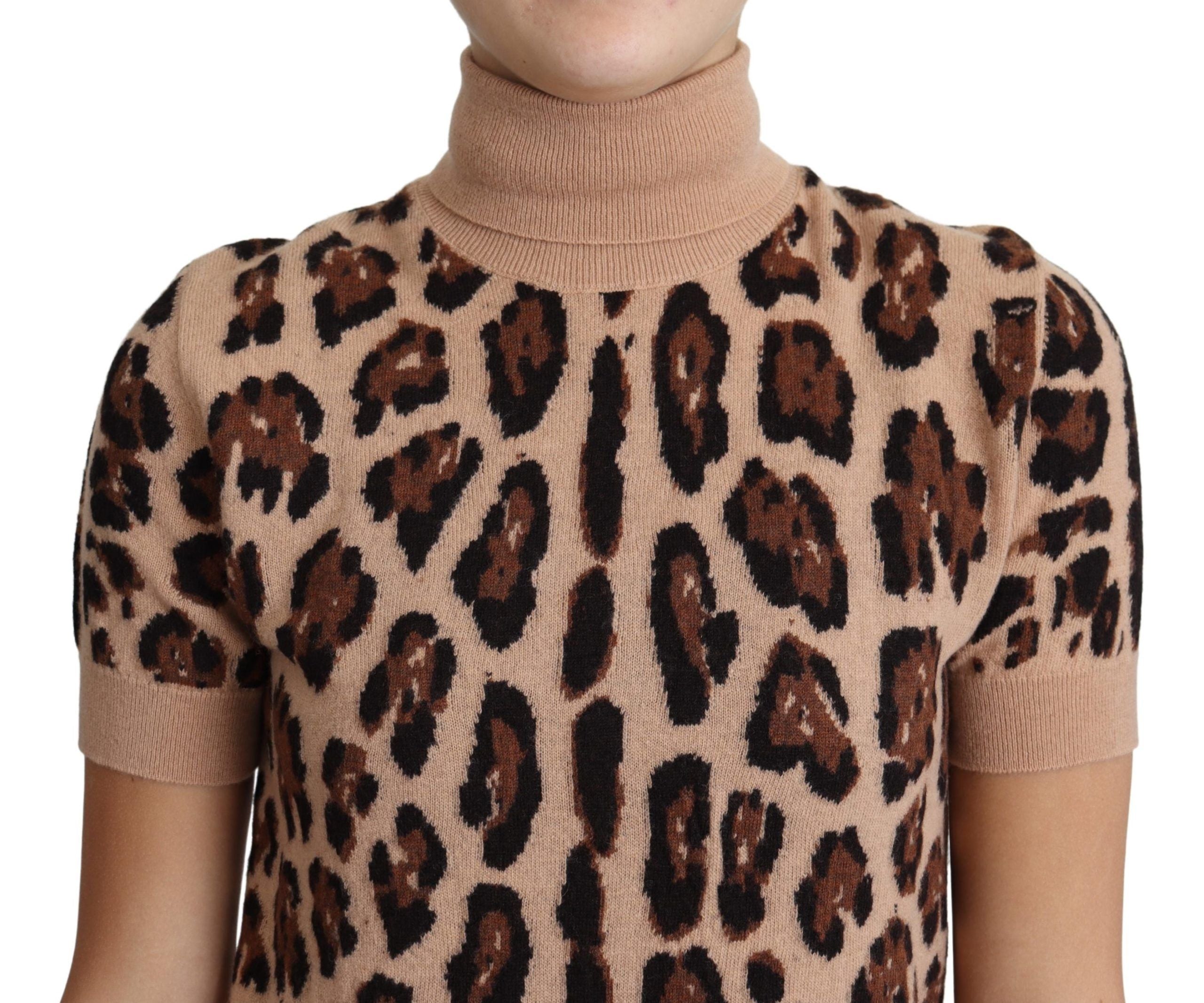 Dolce & Gabbana Beige Leopard Print Virgin Wool Turtleneck Sweater