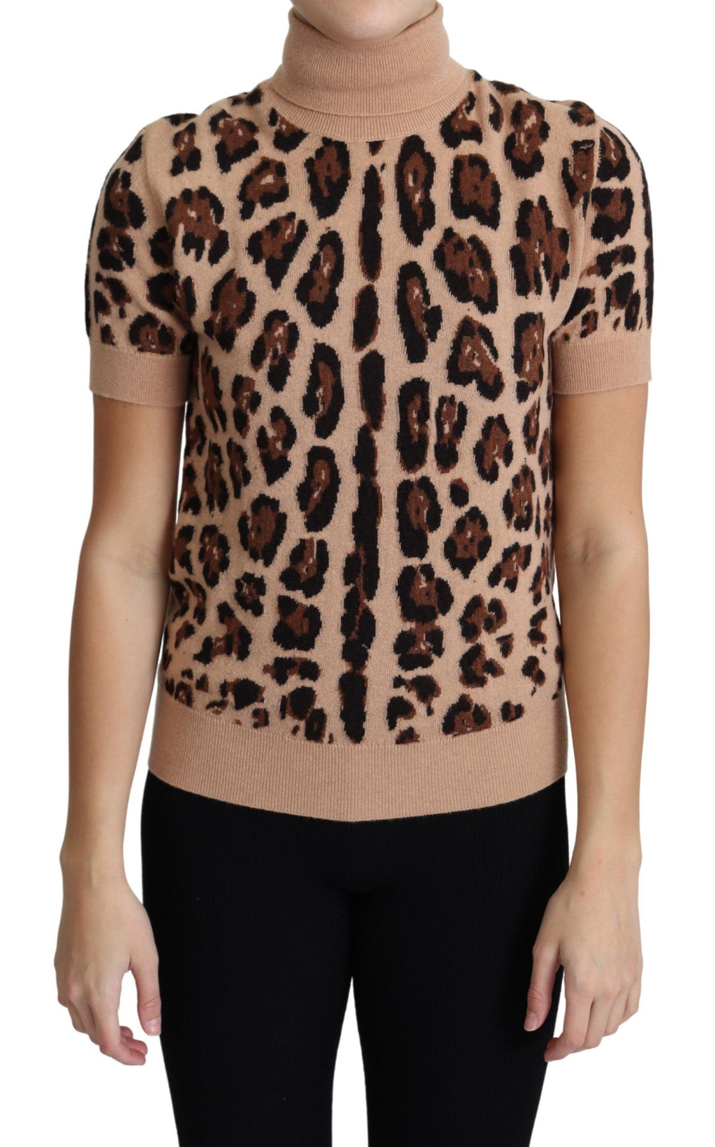 Dolce & Gabbana Beige Leopard Print Virgin Wool Turtleneck Sweater