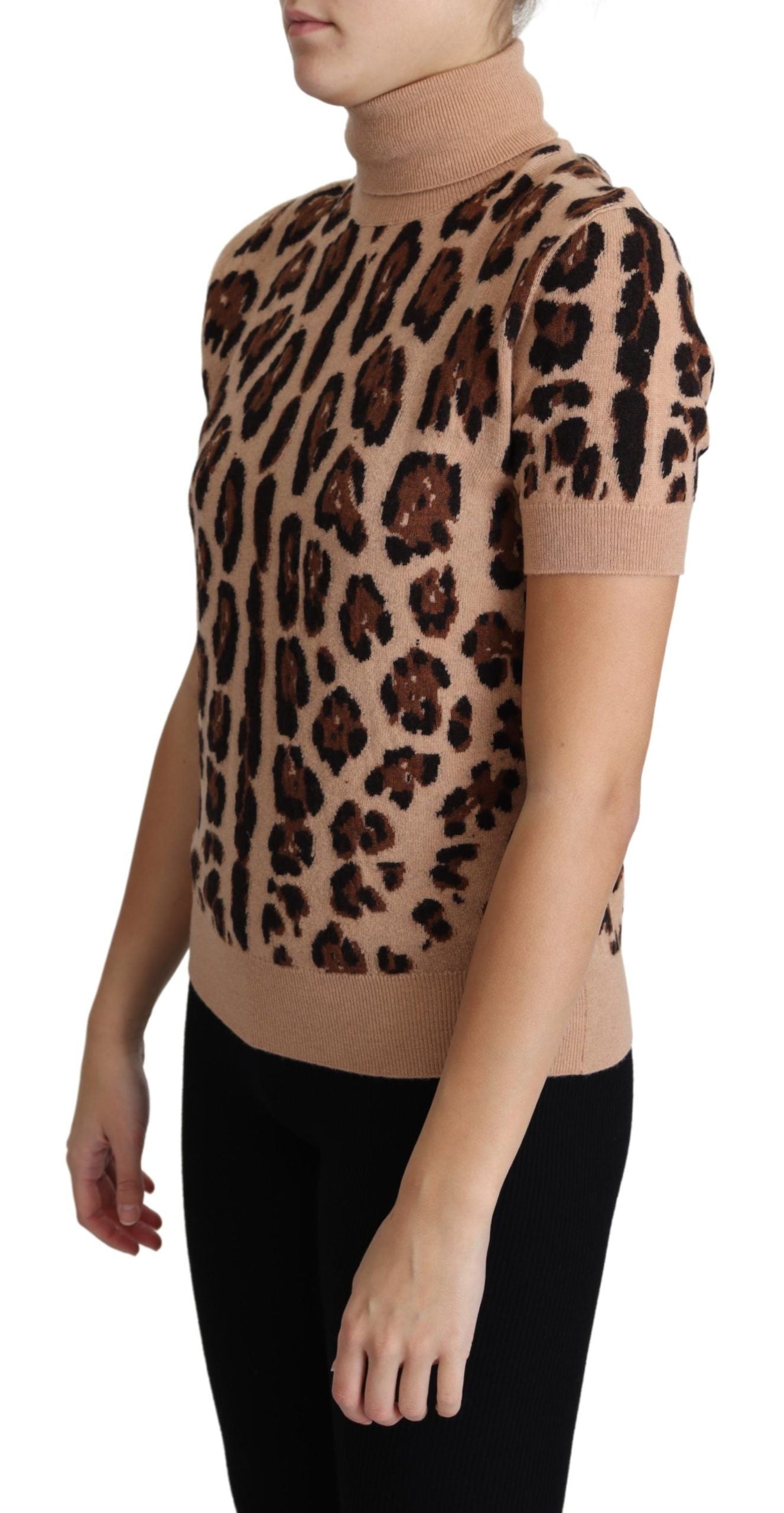 Dolce & Gabbana Beige Leopard Print Virgin Wool Turtleneck Sweater