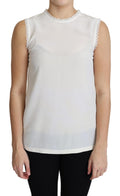 Dolce & Gabbana White Silk Blouse with Lace Trim and Sleeveless Top