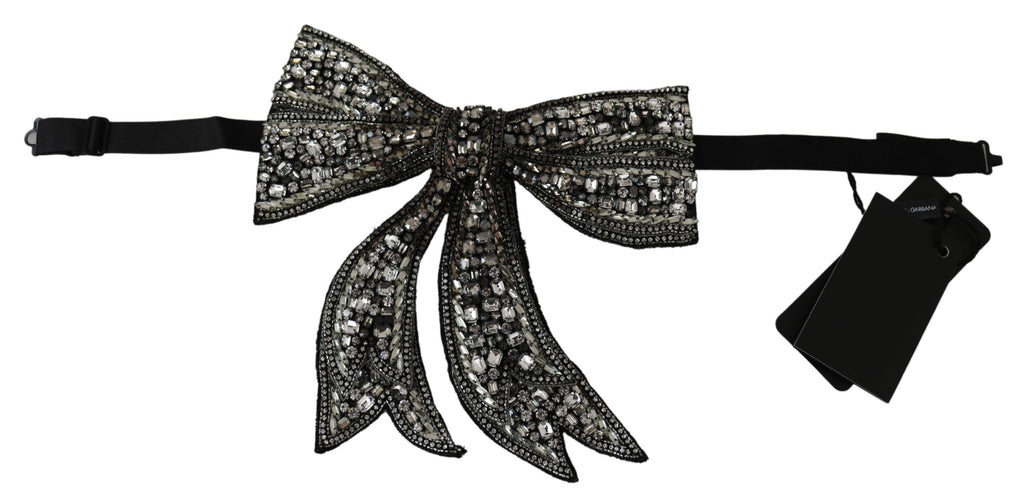 Dolce & Gabbana Silver 100% Silk Crystal Embellished Women's Bow Tie