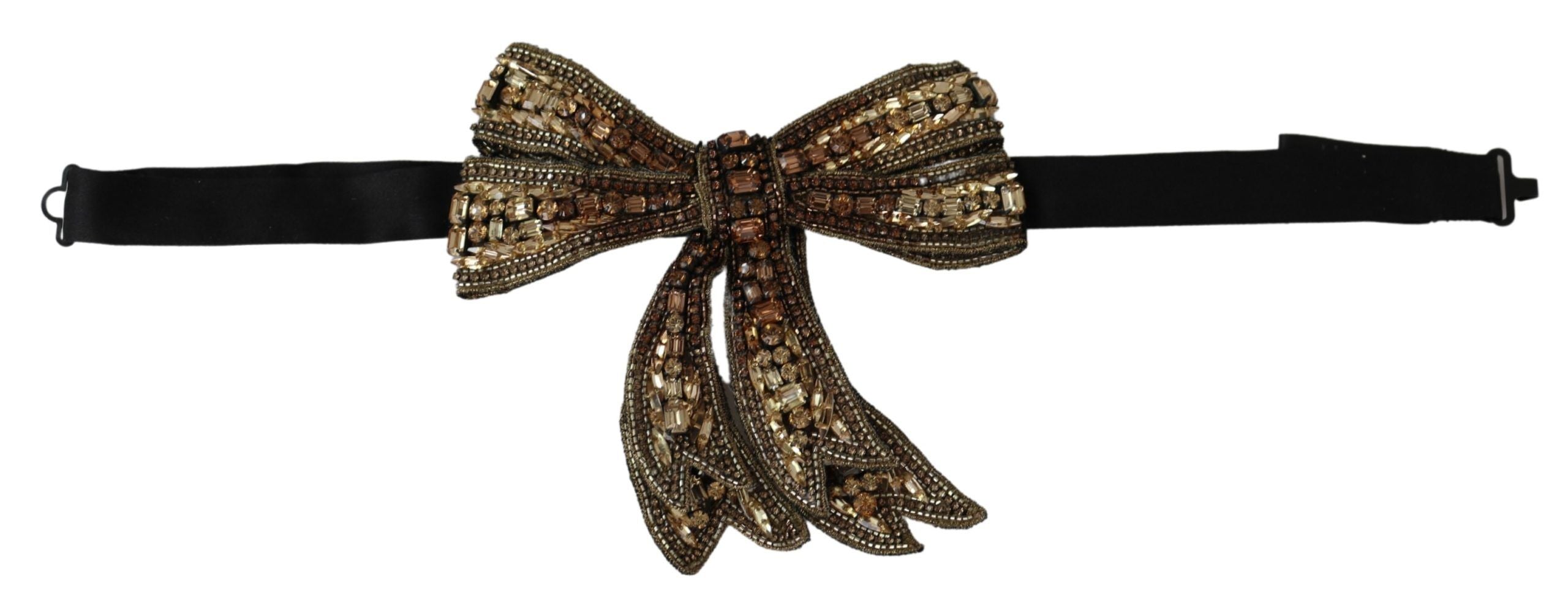 Dolce & Gabbana Gold Silk Rhinestone Embellished Women's Bow Tie