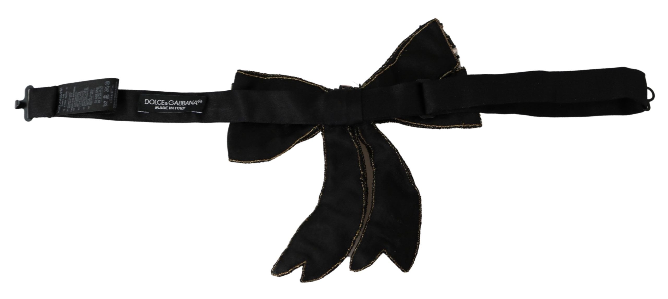 Dolce & Gabbana Gold Silk Rhinestone Embellished Women's Bow Tie