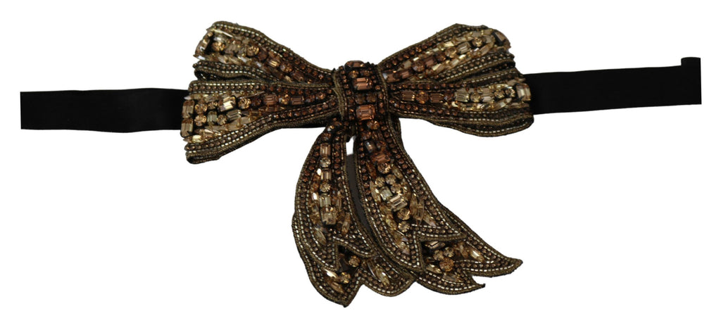 Dolce & Gabbana Gold Silk Rhinestone Embellished Women's Bow Tie