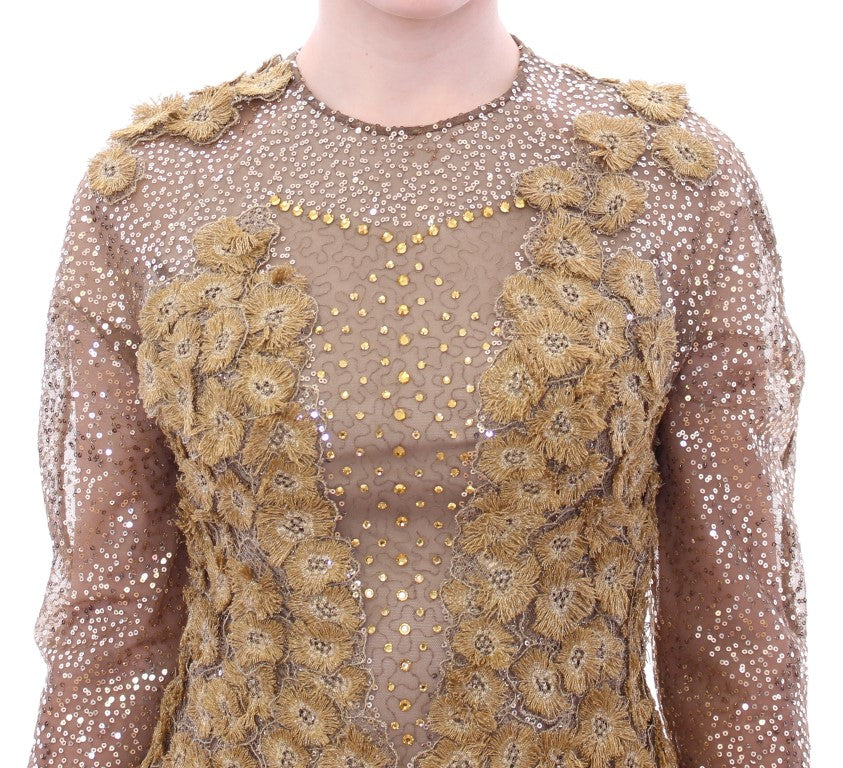 Lanre Da Silva Ajayi GOLD Langes Maxikleid aus Spitze und Kristall