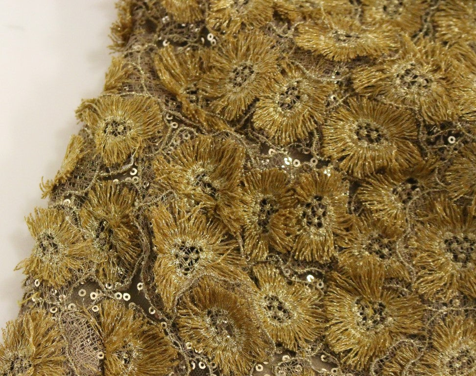 Lanre Da Silva Ajayi GOLD Langes Maxikleid aus Spitze und Kristall
