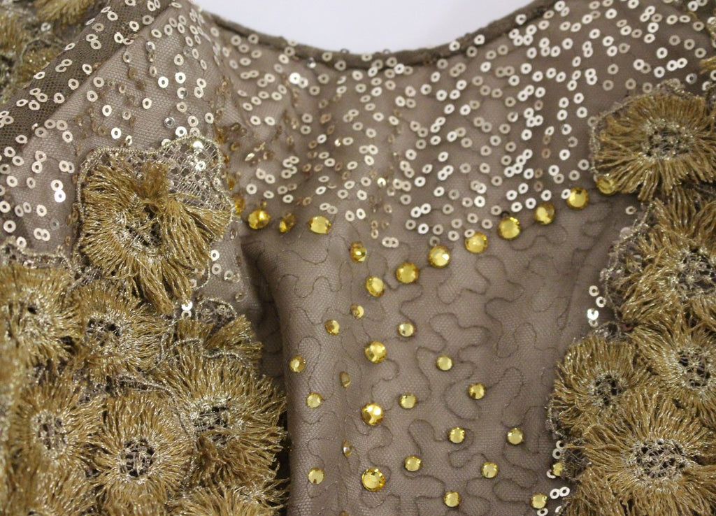 Lanre Da Silva Ajayi GOLD Langes Maxikleid aus Spitze und Kristall