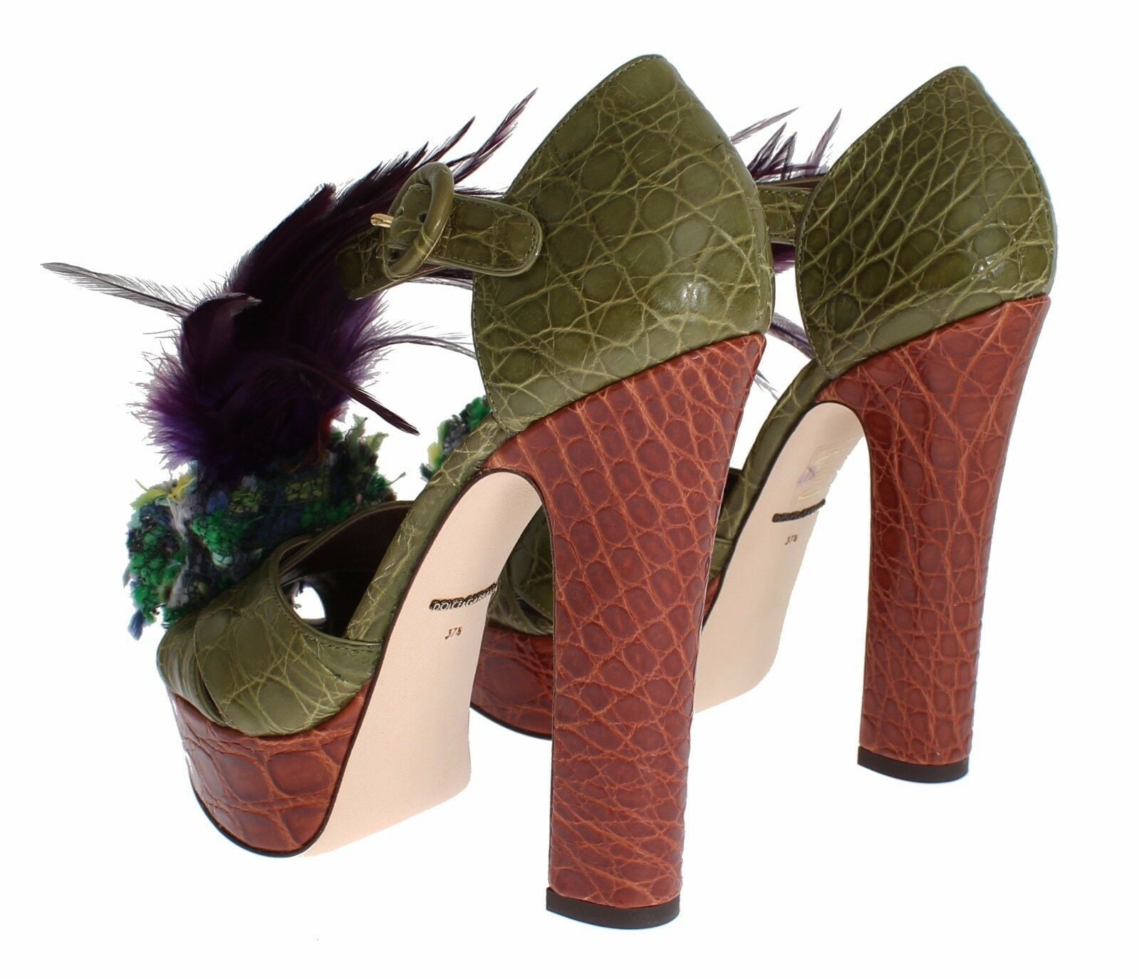 Dolce & Gabbana Green Leather Crystal Platform Sandals Shoes