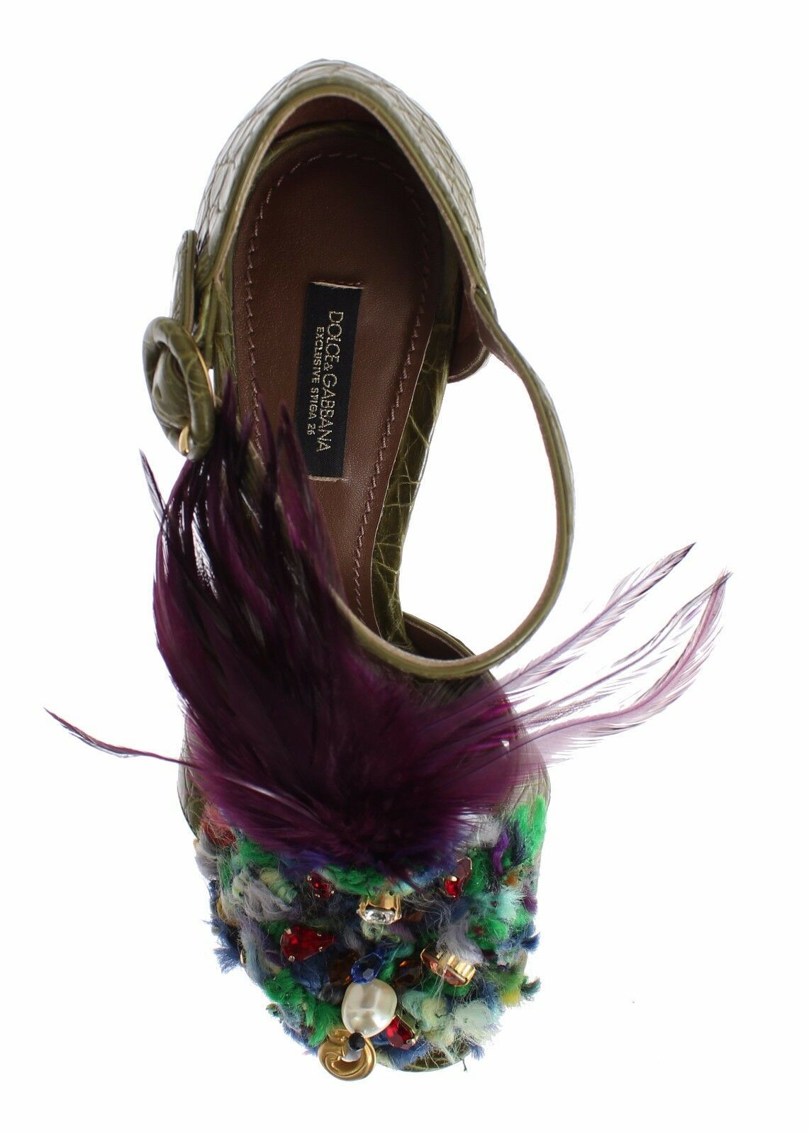 Dolce & Gabbana Green Leather Crystal Platform Sandals Shoes