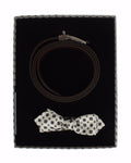 Dolce & Gabbana White Silk Bow Tie Leather Men's Belt Gift Box