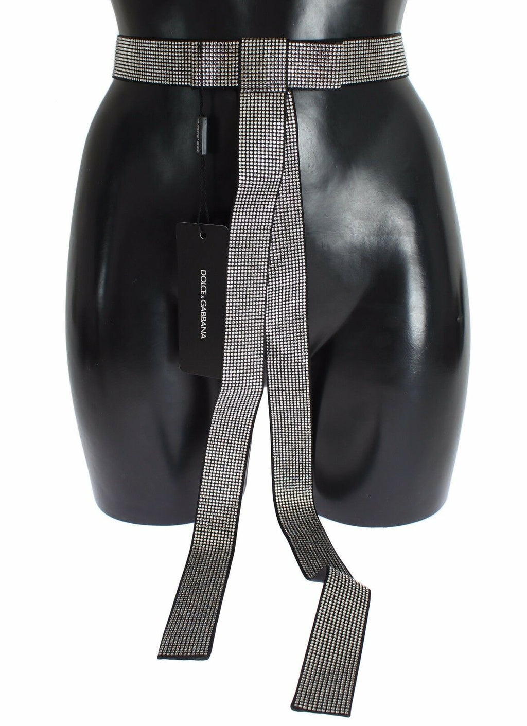 Dolce & Gabbana Black Silk Belt with Clear Crystal Waist Bow