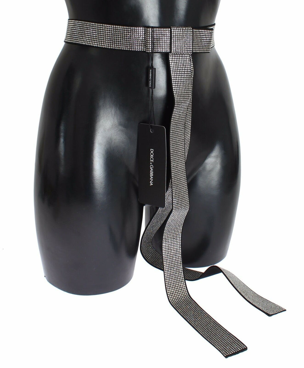 Dolce & Gabbana Black Silk Belt with Clear Crystal Waist Bow