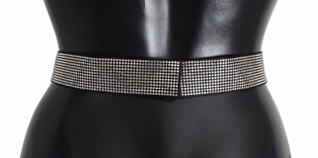Dolce & Gabbana Black Silk Belt with Clear Crystal Waist Bow