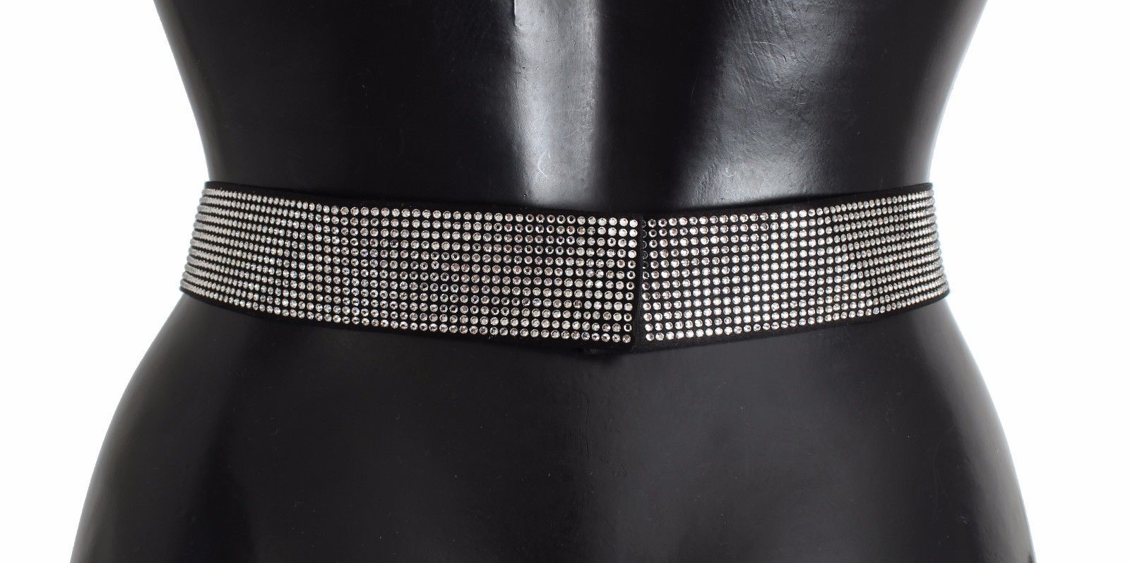 Dolce & Gabbana Black Silk Belt with Clear Crystal Waist Bow