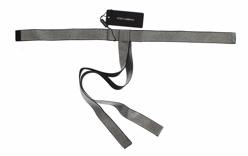 Dolce & Gabbana Black Silk Belt with Clear Crystal Waist Bow